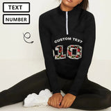 Custom Text&Number Black Background Sweatshirt Personalized Women's Half Zip Top Sports Long Sleeve Sweatshirt