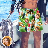 Personalized I Love My Girlfriend Swim Trunks Custom Face Rainforest Men's Quick Dry Swim Shorts for Holiday