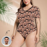 Custom Face Lover Women's Short Sleeve Bodysuit-Swimsuit-Bathing Suit