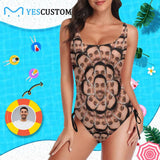 Custom Face Swimsuits Forever Love Personalized Women's New Drawstring Side One Piece Bathing Suit Honeymoons For Her