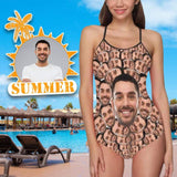 Custom Husband/Boyfriend Face Swimsuit Seamless Personalized Photo Women's Slip One Piece Bathing Suit Funy Birthday Gift