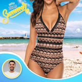 Plus Size Custom Face Boyfriend/Husband Swimsuit Personalized Women's New Strap One Piece Bathing Suit Honeymoons Party