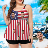 Plus Size Custom Face Flag Pentagram Swimsuit Chest Pleat Swim Dress Women's two Piece Tankini