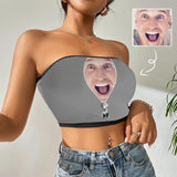 Custom Husband Face Zipper Grey Background Crop Top Personalized Women's Tube Top