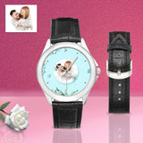 Custom Photo Blue Flower Women's Classic Leather Strap Watch