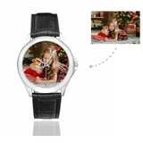 Women's Custom Pet Lover Photo Classic Watch, Black Leather Strap