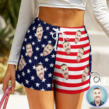 Custom Face USA Flag Women High Waist Shorts Hot Short Pants Casual Loose Shorts Beachwear for Women Fitness Running Trousers