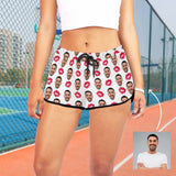 Custom Husband Face Red Lips White Background Board Shorts Swim Trunks Personalized Women's Casual Yoga Shorts