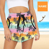 Custom Name Palm Tree Women's Mid-Length Board Shorts Swim Trunks Put Your Face on Shorts