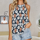 Custom Face Tank Top White Flowers Summer Halterneck Strapless Print Vest Shirt