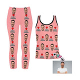 Custom Face Pink Love Women's 2 Piece Stretchy Racerback Tank & Legging Set